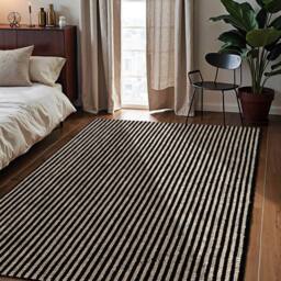 THE RUGS Ebony Jute Rug & Runner Hand Woven Natural Fibre Striped 10mm Pile in Cream - Size: 160 cm x 230 cm - thumbnail 9