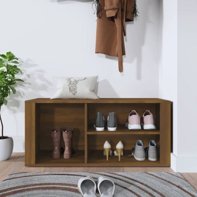 Berkfield Home Shoe Cabinet Brown Oak 100x35x45 cm Engineered Wood - Size: 100 x 35 x 45 cm - image 1