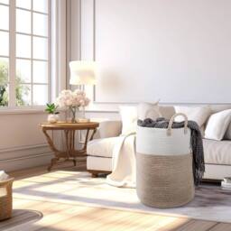 NESTLUNE Brown 58L Cotton Rope Basket Large Blanket Woven Storage - thumbnail 4