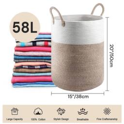 NESTLUNE Brown 58L Cotton Rope Basket Large Blanket Woven Storage - thumbnail 2