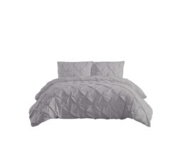 Snug City Pintuck Pinch Pleated Polycotton Duvet Cover & Pillowcase/s Set Bed Linen in Silver - Size: King - thumbnail 2