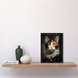 Artery8 Wall Art Print Maine Coon Cat Animal Portrait Oil Painting Framed Picture in Black - Size: A4 - thumbnail 4