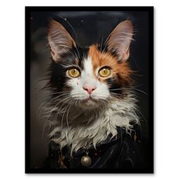 Artery8 Wall Art Print Maine Coon Cat Animal Portrait Oil Painting Framed Picture in Black - Size: A4 - thumbnail 1