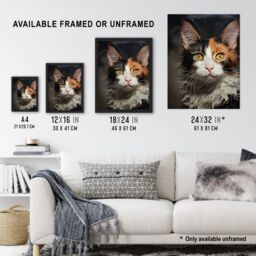 Artery8 Wall Art Print Maine Coon Cat Animal Portrait Oil Painting Framed Picture in Black - Size: A4 - thumbnail 3