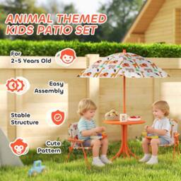 AIYAPLAY Children Table & Chair Set, Kids Patio Set with Umbrella in Orange - thumbnail 4