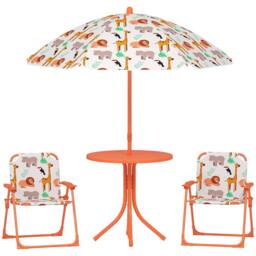 AIYAPLAY Children Table & Chair Set, Kids Patio Set with Umbrella in Orange - thumbnail 2