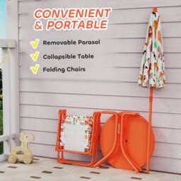 AIYAPLAY Children Table & Chair Set, Kids Patio Set with Umbrella in Orange - thumbnail 5