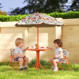 AIYAPLAY Children Table & Chair Set, Kids Patio Set with Umbrella in Orange - thumbnail 1