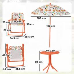AIYAPLAY Children Table & Chair Set, Kids Patio Set with Umbrella in Orange - thumbnail 3