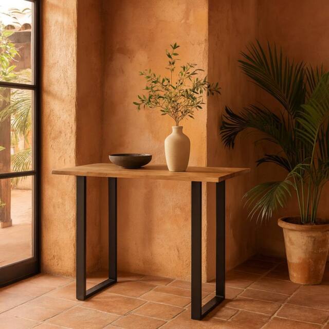 Wyld Haus Live Edge Acacia Console Table, Light Acacia Top - Black Metal Legs in Natural - image 1