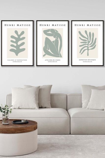 ARTZE Matisse Floral & Nude in Green & Beige Framed Wall Art - Large in Black - Size: W53 cm x H73 cm x D20mm - image 1