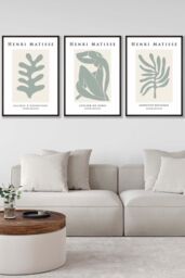 ARTZE Matisse Floral & Nude in Green & Beige Framed Wall Art - Large in Black - Size: W53 cm x H73 cm x D20mm - thumbnail 1
