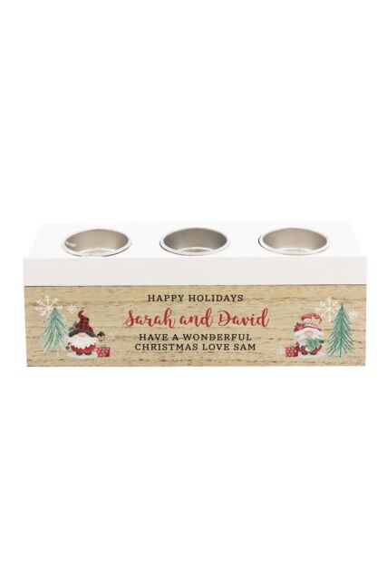 Personalised Memento Company Personalised Christmas Gonk Triple Tea Light Box in Brown - image 1