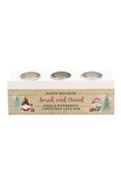 Personalised Memento Company Personalised Christmas Gonk Triple Tea Light Box in Brown - thumbnail 1