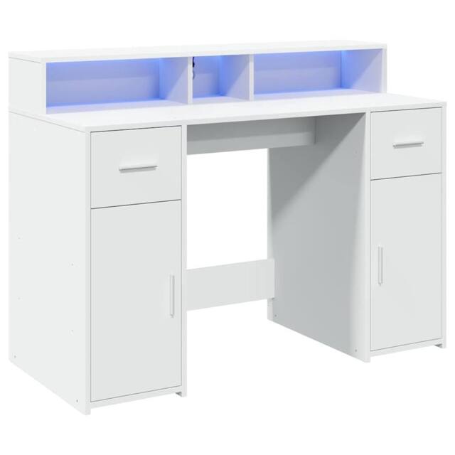 Berkfield Home Soft Desk with LED Lights White 120x55x91 cm Engineered Wood - Size: 120 x 55 x 91 cm - image 1