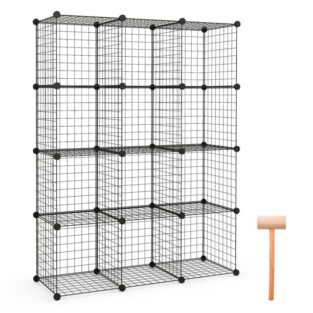 Costway 12 Cube Storage Shelf Rack DIY Wire Grid Bookcase Display Cabinet Organiser in Black - image 1