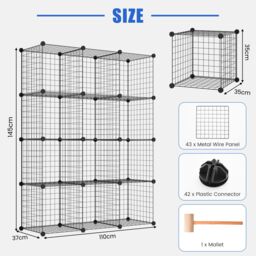 Costway 12 Cube Storage Shelf Rack DIY Wire Grid Bookcase Display Cabinet Organiser in Black - thumbnail 2
