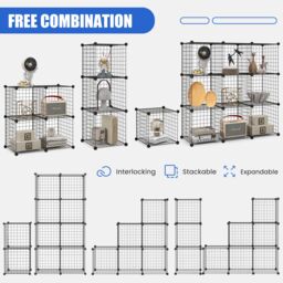 Costway 12 Cube Storage Shelf Rack DIY Wire Grid Bookcase Display Cabinet Organiser in Black - thumbnail 4