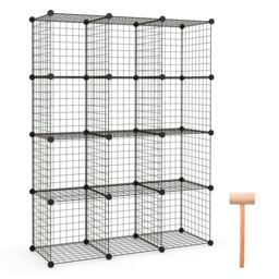 Costway 12 Cube Storage Shelf Rack DIY Wire Grid Bookcase Display Cabinet Organiser in Black - thumbnail 1