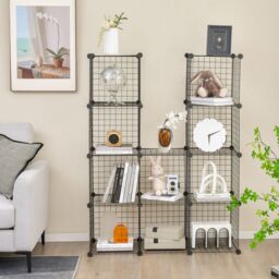 Costway 12 Cube Storage Shelf Rack DIY Wire Grid Bookcase Display Cabinet Organiser in Black - thumbnail 6