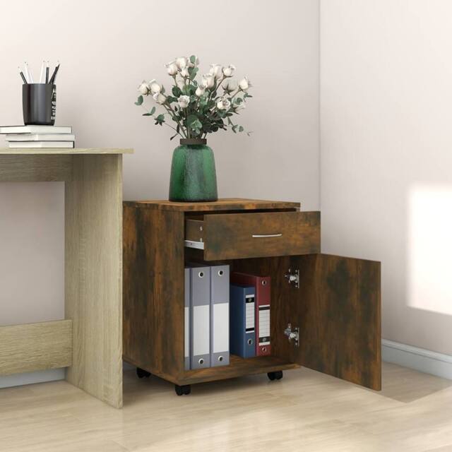 Berkfield Home Rolling Cabinet Smoked Oak 45x38x54 cm Engineered Wood in Brown - Size: 45 x 38 x 54 cm - image 1