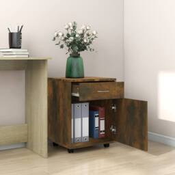 Berkfield Home Rolling Cabinet Smoked Oak 45x38x54 cm Engineered Wood in Brown - Size: 45 x 38 x 54 cm - thumbnail 1