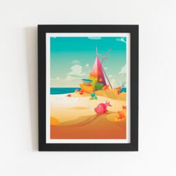 "Warren Reed - Designer Fish On A Beach Holiday Framed Art Print in Black - Size: W12"" x H16""" - thumbnail 2