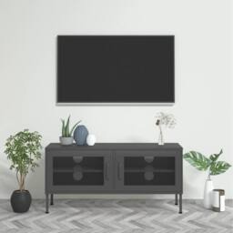 Berkfield Home TV Cabinet Anthracite 105x35x50 cm Steel in Dark Grey - Size: 105 x 35 x 50 cm - thumbnail 2