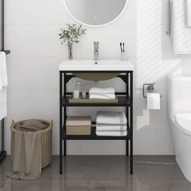 Berkfield Home Bathroom Washbasin Frame with Built-in Basin Black Iron - image 1
