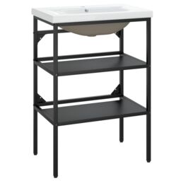 Berkfield Home Bathroom Washbasin Frame with Built-in Basin Black Iron - thumbnail 2