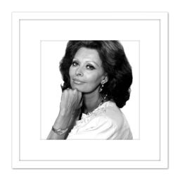 Artery8 Warren Portrait Actress Sophia Loren Photo 8X8 Inch Square Wooden Framed Wall Art Print Picture with Mount in White - thumbnail 1