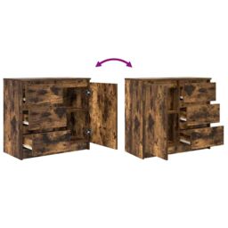 Berkfield Home Sideboard with Drawer Smoked Oak 71x35x65 cm Engineered Wood in Brown - Size: 71 x 35 x 65 cm - thumbnail 9