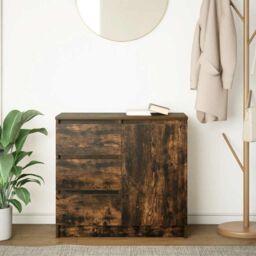 Berkfield Home Sideboard with Drawer Smoked Oak 71x35x65 cm Engineered Wood in Brown - Size: 71 x 35 x 65 cm - thumbnail 3
