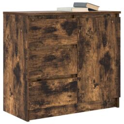 Berkfield Home Sideboard with Drawer Smoked Oak 71x35x65 cm Engineered Wood in Brown - Size: 71 x 35 x 65 cm - thumbnail 4