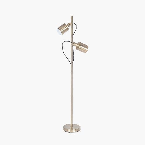 Ruma Antique Brass Metal Task Floor Lamp Dual Bulb Minimalist Light in Gold - image 1