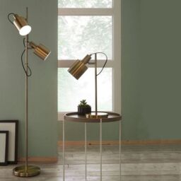 Ruma Antique Brass Metal Task Floor Lamp Dual Bulb Minimalist Light in Gold - thumbnail 5