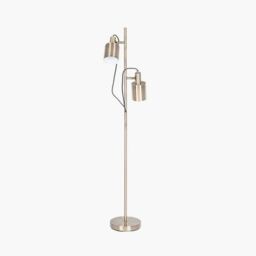 Ruma Antique Brass Metal Task Floor Lamp Dual Bulb Minimalist Light in Gold - thumbnail 2