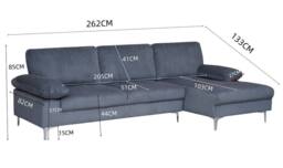 LUXURY LIFE Napoli Jumbo Cord Fabric Right Hand Facing Chaise Sofa in Black - thumbnail 3