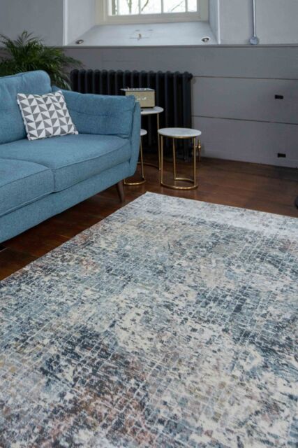Kukoon Blue Grey Abstract Mosaic Pattern Soft Dense Pile Living Room Area Rug in Mid Blue - Size: 240 cm x 330 cm - image 1