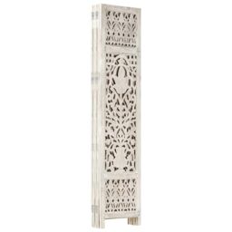 Berkfield Home Hand carved 5-Panel Room Divider White 200x165 cm Solid Mango Wood - thumbnail 2