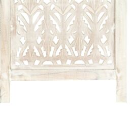 Berkfield Home Hand carved 5-Panel Room Divider White 200x165 cm Solid Mango Wood - thumbnail 4