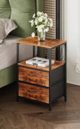 Living and Home Nightstand Bedside Table with Charging Station and LED Lights in Brown - thumbnail 4