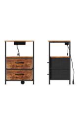 Living and Home Nightstand Bedside Table with Charging Station and LED Lights in Brown - thumbnail 5