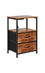 Living and Home Nightstand Bedside Table with Charging Station and LED Lights in Brown - thumbnail 6