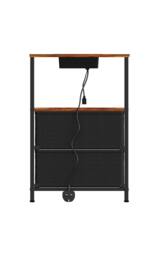 Living and Home Nightstand Bedside Table with Charging Station and LED Lights in Brown - thumbnail 7