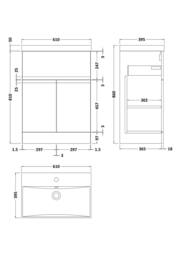 Balterley Mavesyn 2 Door 1 Drawer Vanity Basin Unit, Dark Blue, 600mm in Blue - thumbnail 2