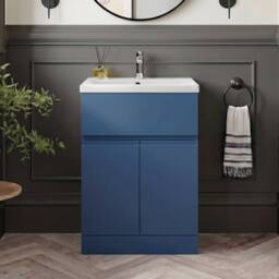 Balterley Mavesyn 2 Door 1 Drawer Vanity Basin Unit, Dark Blue, 600mm in Blue - thumbnail 3