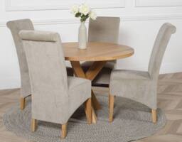 Thats Furniture Oregon Round Oak Dining Table & 4 Montana Fabric Chairs in Grey - thumbnail 2