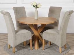 Thats Furniture Oregon Round Oak Dining Table & 4 Montana Fabric Chairs in Grey - thumbnail 1