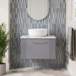 Balterley 1 Drawer Wall Hung Vanity Unit Marble Laminate Worktop, Grey 600mm - thumbnail 8